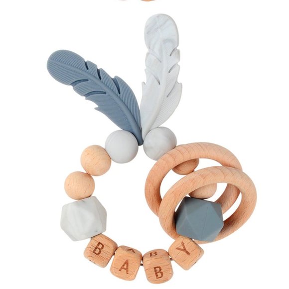 Feather Dream Catcher Baby Teething Ring, Silicone & Beech Wood, Montessori Toy - Picture 6 of 8